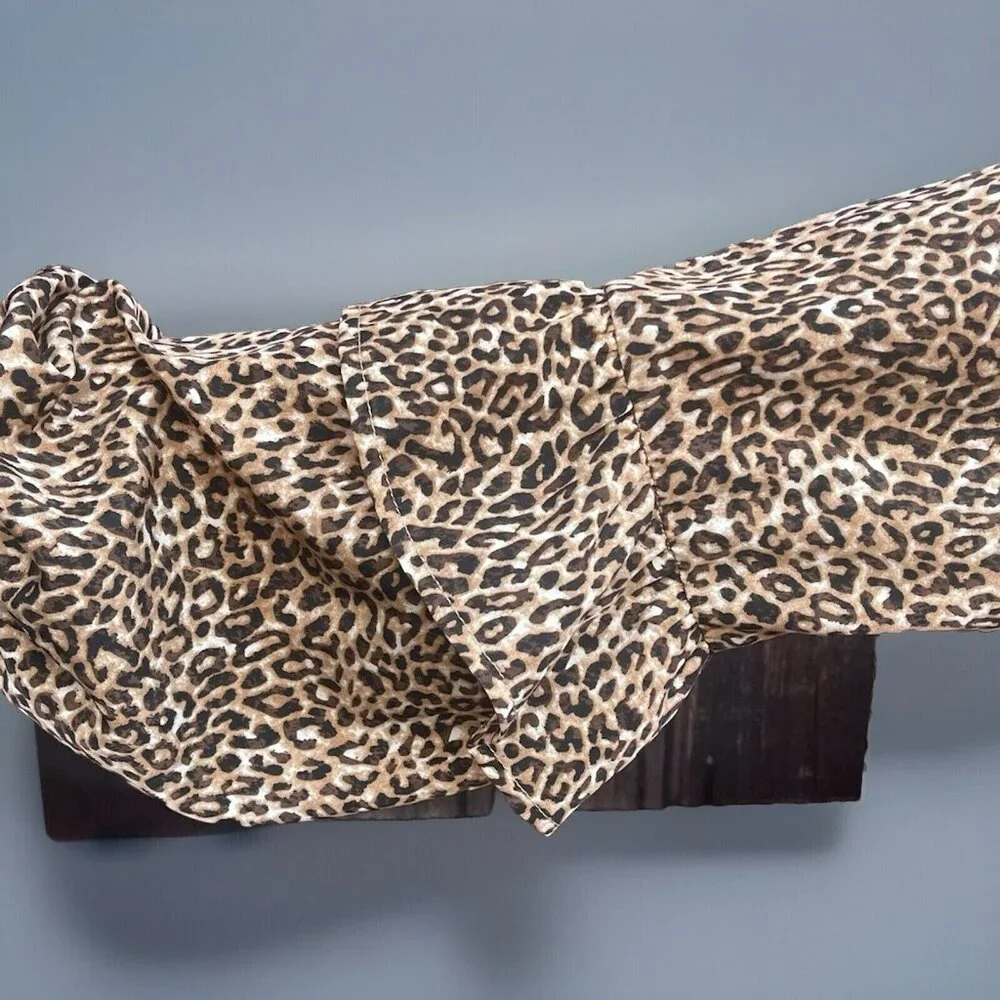 Andree By Unit Size L Shift Dress Leopard Print Puff Tiered Sleeves Ruffle Sheer